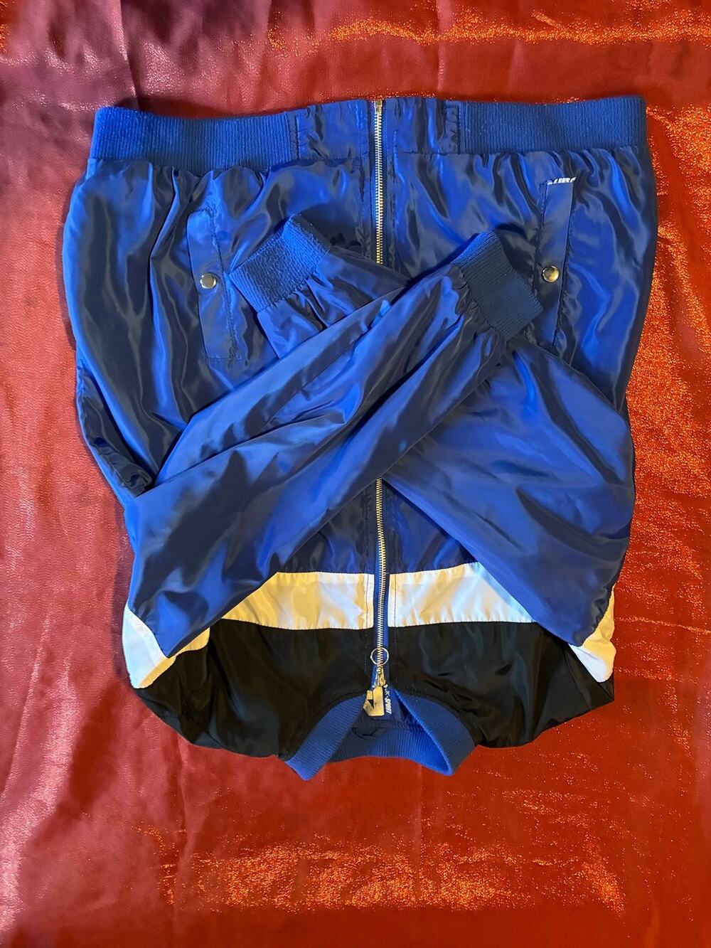 New Look Sport Jacket Mens XL Blue Bomber Full Zip Colorblock Lightweight Retro